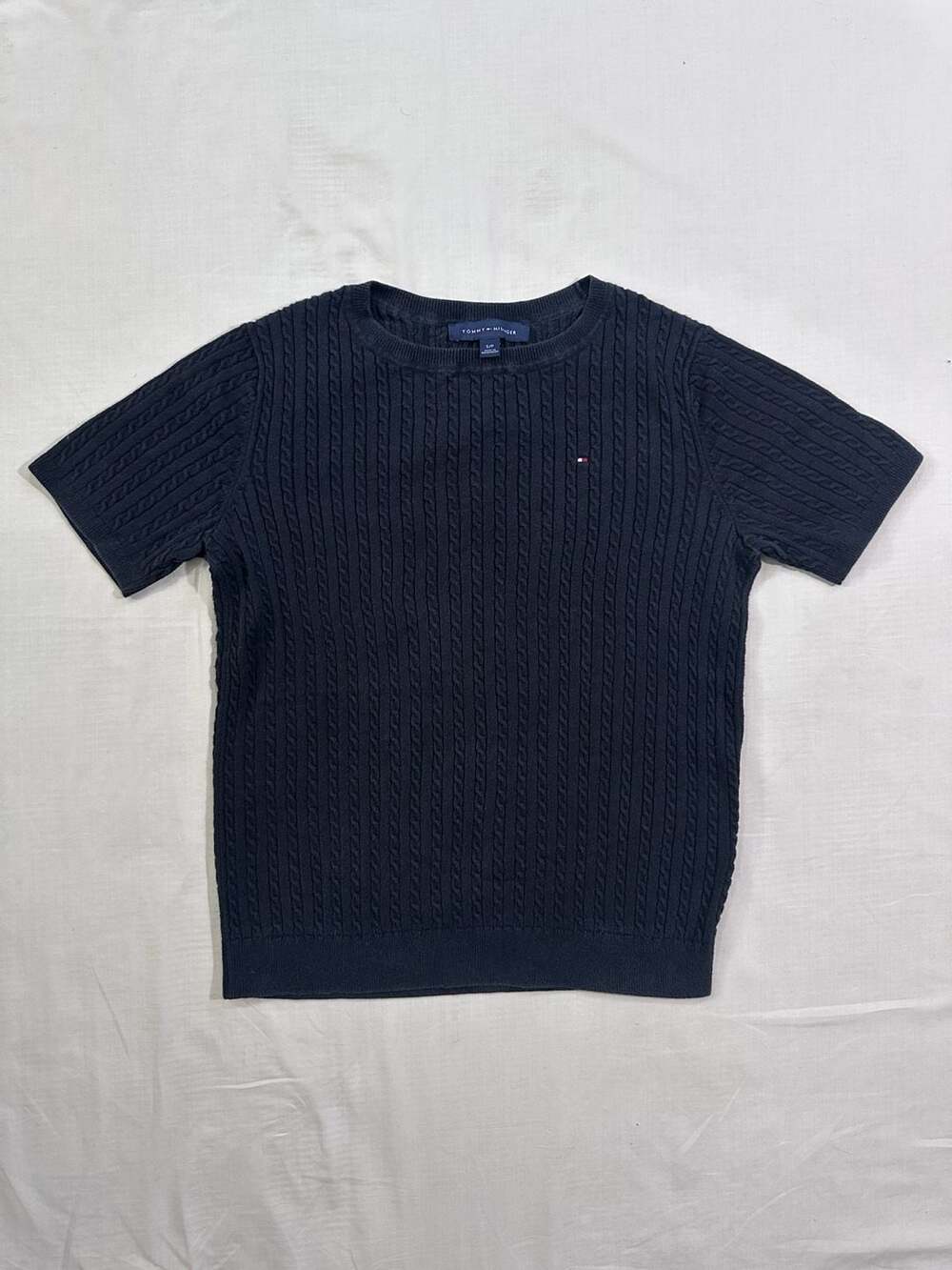 Tommy Hilfiger Short Sleeve Cable Knit Sweater Size S black